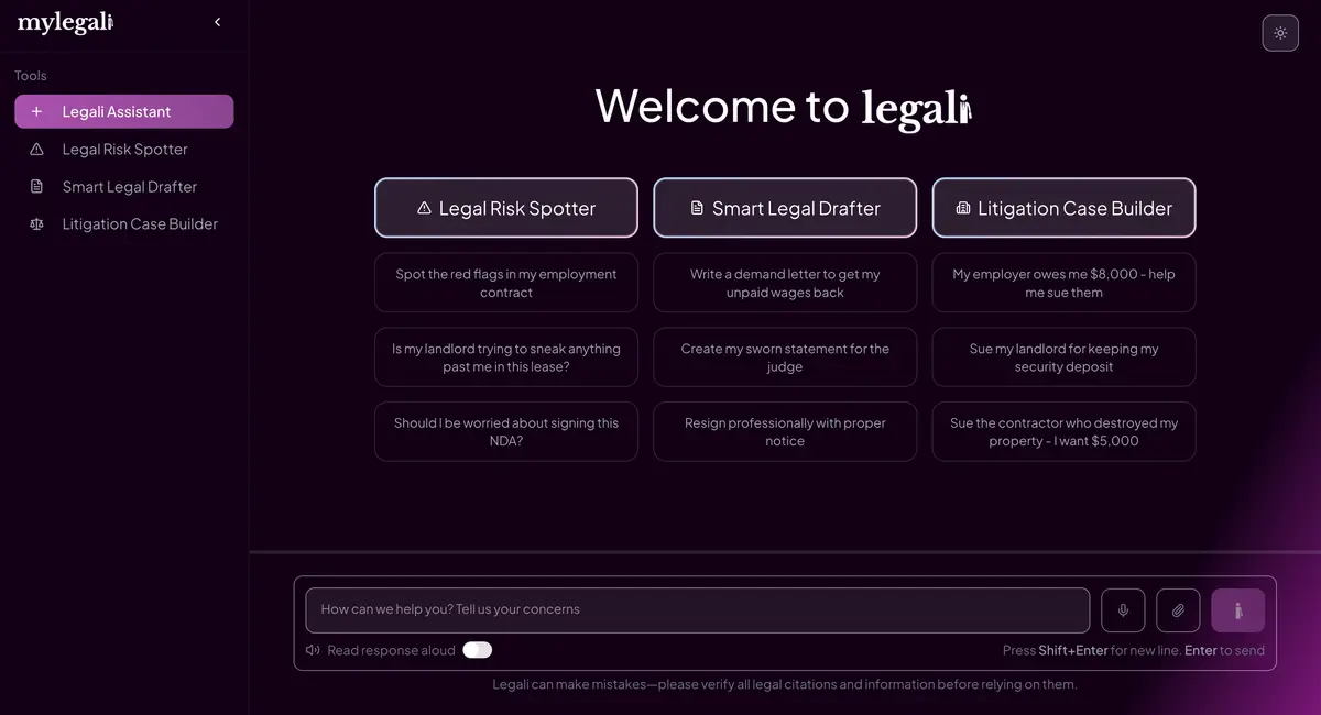 Legali – AI-Powered Legal Assistance & Case Management Platform